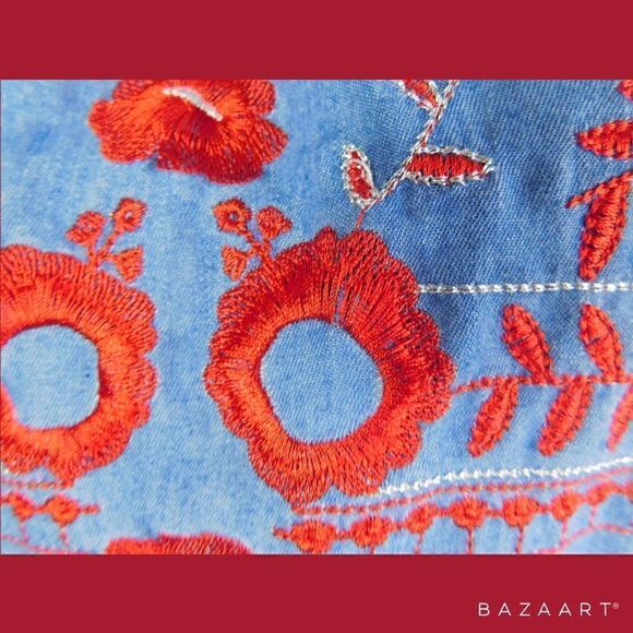 Chambray Top with Red Embroidery Size 2X - Picture 5 of 5